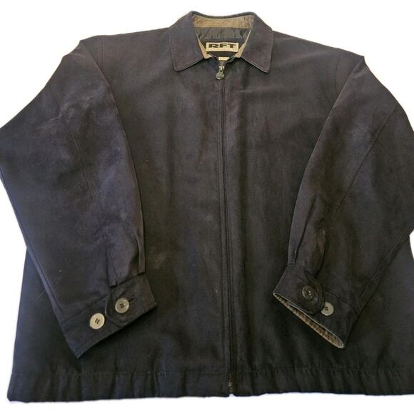 Vintage RFT Rainforest Black Micro Suede Jacket XL Inside Zipper Phone Pocket - Picture 7 of 10